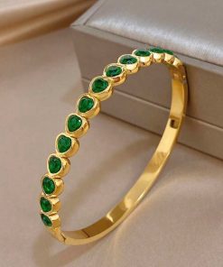 41020-2 Pulsera acero cristales corazon verde
