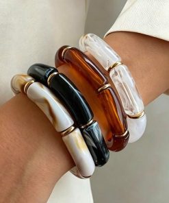 41036 - Set 4 pulseras acrilicas Marmoleada-Negro-Marron