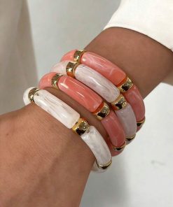 41039 - Set 4 pulseras acrilicas blanco-Rosa