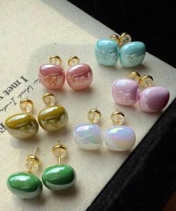 80470 - Set 6 par perlas turquesa-salmon-rosa-mostaza-blanco-verde