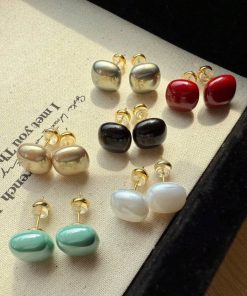 80477 - Set 6 par perlas gris-vinotinto-negro-bronce-blanco-verde