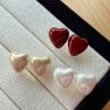 80478 - Set 3 par perlas corazon vinotinto-bronce-blanco