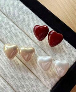 80478 - Set 3 par perlas corazon vinotinto-bronce-blanco