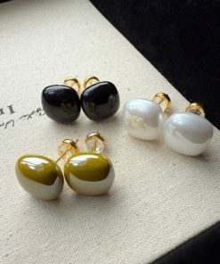 80479 - Set 3 par perlas negro-blanco-oliva