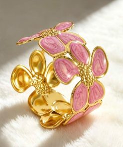 41074 - Pulsera Acero dorada multi flor fucsia