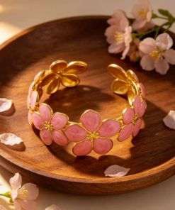 41075 - Pulsera Acero dorada multi flor fucsia
