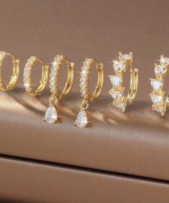 80441 - Set 3 Par Zarcillos dorado con cristales fucsia