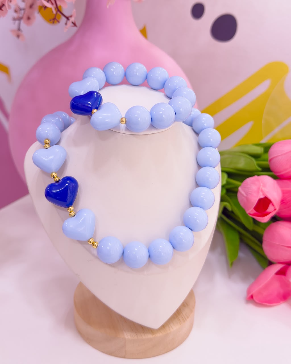 21108 - Collar chicle con corazones azul