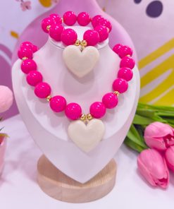 21111 - Collar chicle con balines bicolor fucsia