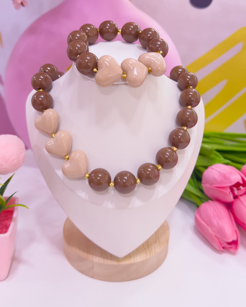 21112 - Collar chicle con balines marron bicolor