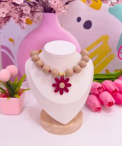 21114 - Collar chicle con balines marron con flor