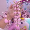 21120 - Collar chicle multi corazon con perlas rosa