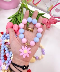 21136 - Pulsera chicle con flor rosa