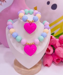21150 - Collar chicle multicolor corazon fucsia