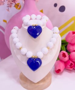 21149 - Collar chicle corazon azul con blanco