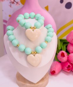 21145 - Collar chicle corazon blanco con turquesa