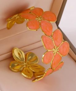 41075-1 Pulsera Acero dorada multi flor salmon