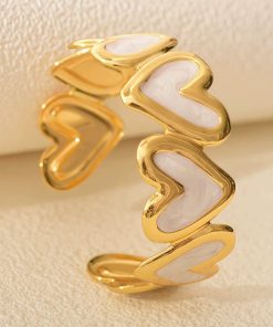 41073-1 Pulsera Acero dorada multi corazon blanco