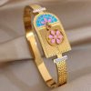 41092 - Pulsera Acero dorada flor rosa