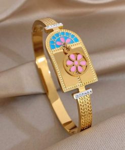 41092 - Pulsera Acero dorada flor rosa