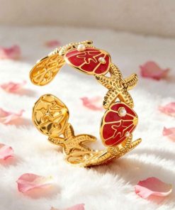 41097-1 Pulsera Acero dorada caparazon esmaltado rojo