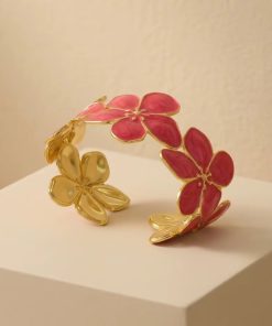 41075-3 Pulsera Acero dorada multi flor rojo