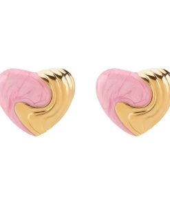 80292 - Zarcillos de acero esmaltado corazon rosa