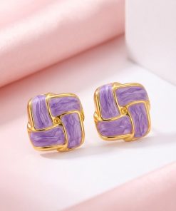 80290-2 Zarcillos de acero esmaltado cuadrado morado