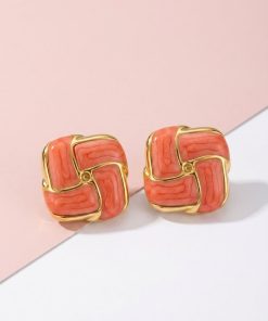 80290-4 Zarcillos de acero esmaltado cuadrado salmon