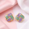80290-6 Zarcillos de acero esmaltado cuadrado turquesa morado