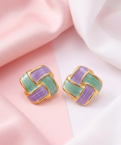 80290-6 Zarcillos de acero esmaltado cuadrado turquesa morado