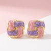 80290-9 Zarcillos de acero esmaltado cuadrado morado y rosado