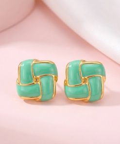 80290-10 Zarcillos de acero esmaltado cuadrado turquesa