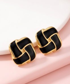 80290 - Zarcillos de acero esmaltado cuadrado negro