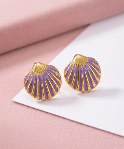 80293-2 Zarcillos de acero esmaltado almeja morado