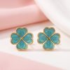 80296-2 Zarcillos trebol de acero esmaltado turquesa