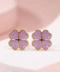 80296-1 Zarcillos trebol de acero esmaltado morado
