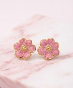 80305 - Zarcillos de acero esmaltado flor rosa