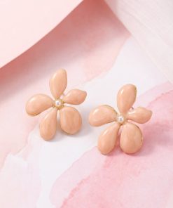 80306-3 Zarcillos de acero esmaltado flor rosa