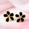 80311 - Zarcillos de acero esmaltado flor 5 petalos negra