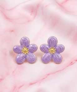 80312-1 Zarcillos morado de acero esmaltado flor 5 petalos ancho