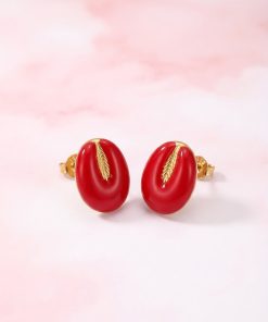 80301 - Zarcillos de acero esmaltado semilla rojo
