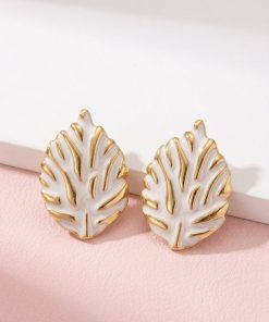 80316 - Zarcillos blanco de acero esmaltado hoja