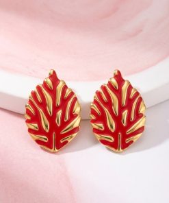 80316-2 Zarcillos rojo de acero esmaltado hoja