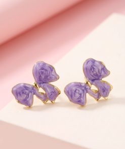 80299-1 Zarcillos de acero esmaltado lazo morado