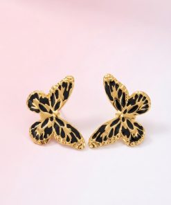 80317-1 Zarcillos negro de acero esmaltado mariposa