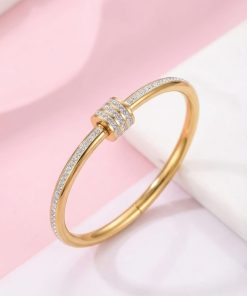 41128-1 Pulsera acero rueda con cristales transparente