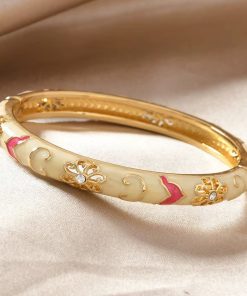 41129-1 Brazalete Acero esmaltado multi figuras beige