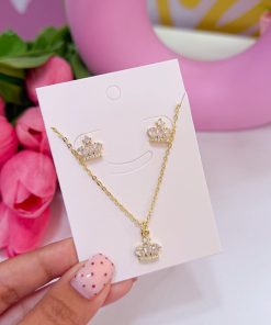 21001-2 SET Collar con Zarcillos corona con cristales