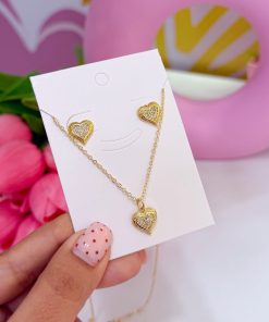 21001-7 SET Collar con Zarcillos corazon multi cristal